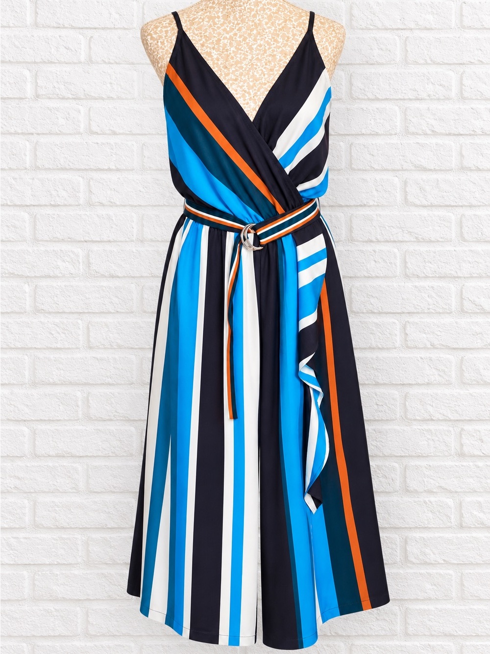 LOFT Modern Multicolor Vertical Striped Faux Wrap Dress XXSP